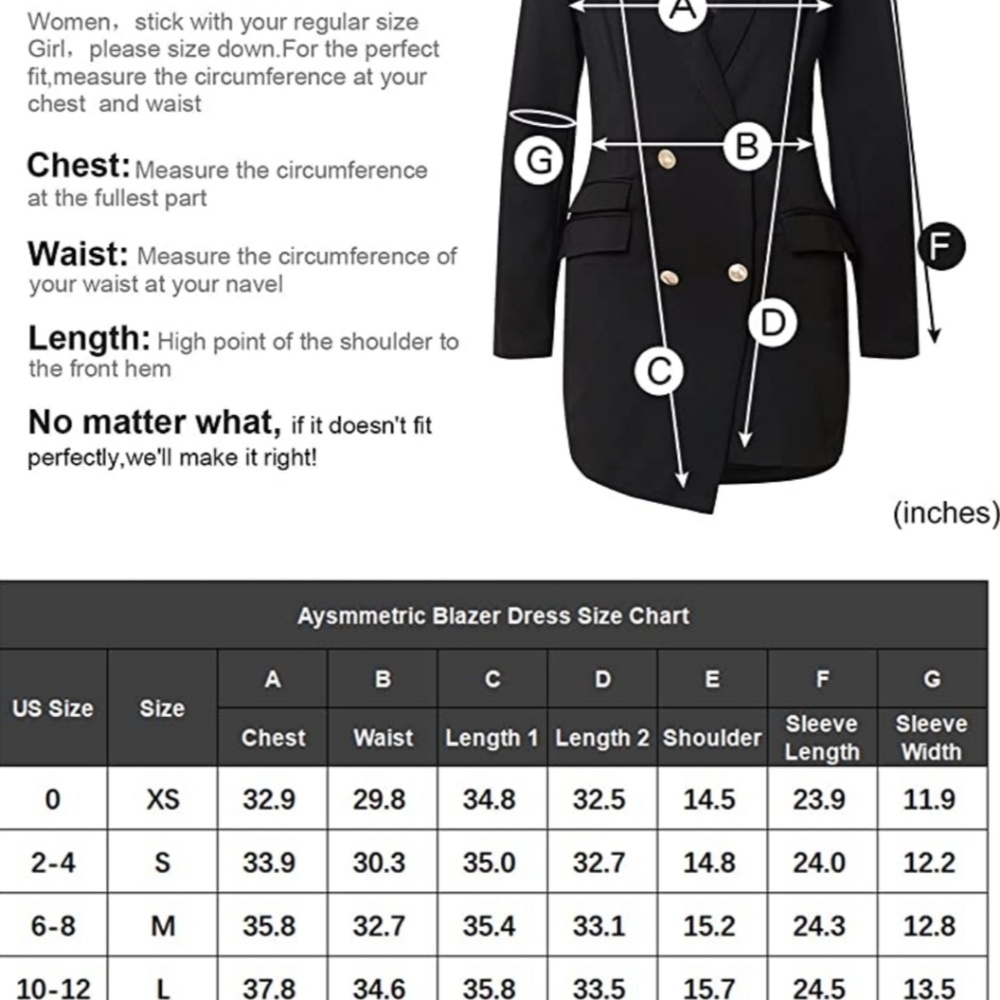 UNIQUE21 Women Luxe Stain Breasted Asymmetric Blazer Dress/ Size 12 NWT - Picture 5 of 9
